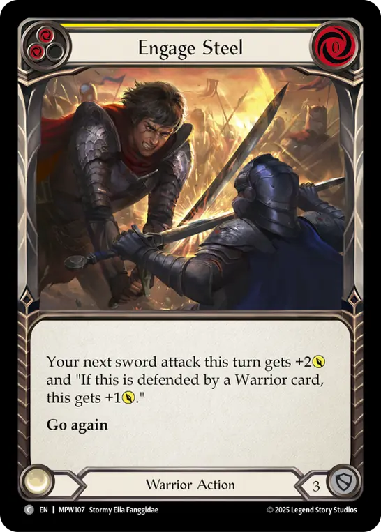 Engage Steel (Yellow) — Mastery Pack Warrior Flesh and Blood card by Stormy Elia Fanggidae