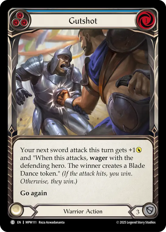 Gutshot (Blue) — Mastery Pack Warrior Flesh and Blood card by Reza Aswadananta