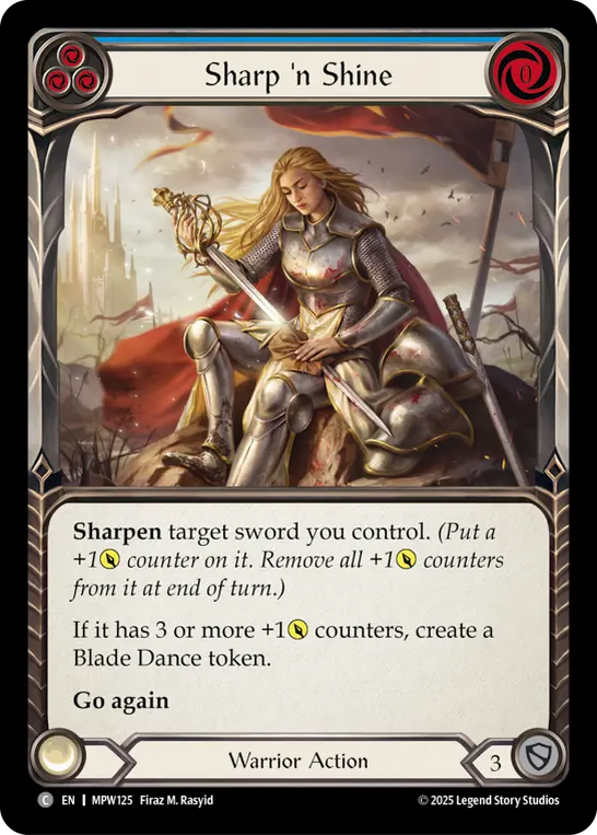 Sharp 'n Shine (Blue) — Mastery Pack Warrior Flesh and Blood card by Firaz M. Rasyid