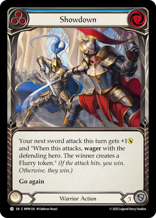 Showdown (Blue) — Mastery Pack Warrior Flesh and Blood card by M Fakhrur Rozzi