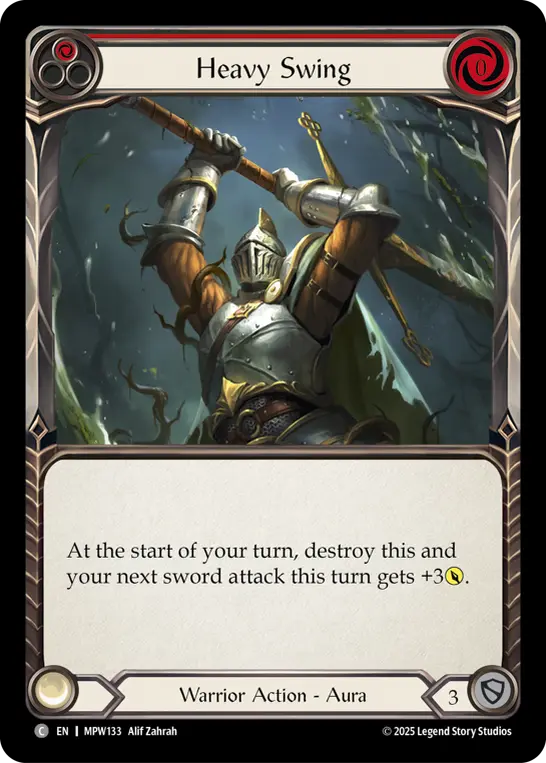 Heavy Swing (Red) — Mastery Pack Warrior Flesh and Blood card by Alif Zahrah