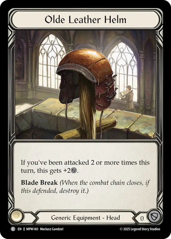Olde Leather Helm — Mastery Pack Warrior Flesh and Blood card by Mariusz Gandzel