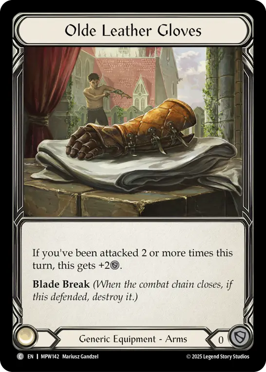 Olde Leather Gloves — Mastery Pack Warrior Flesh and Blood card by Mariusz Gandzel