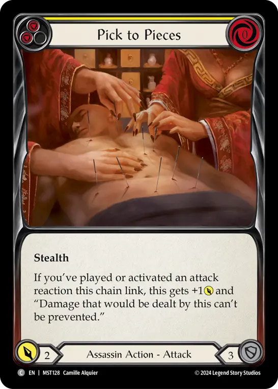 Pick to Pieces (Yellow) — Part the Mistveil Flesh and Blood card by Camille Alquier