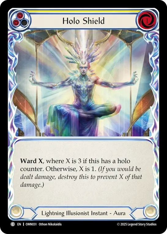 Holo Shield (Yellow) — Omens of the Third Age Flesh and Blood card by Othon Nikolaidis