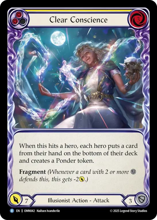 Clear Conscience (Yellow) — Omens of the Third Age Flesh and Blood card by Nailsen Ivanderlie