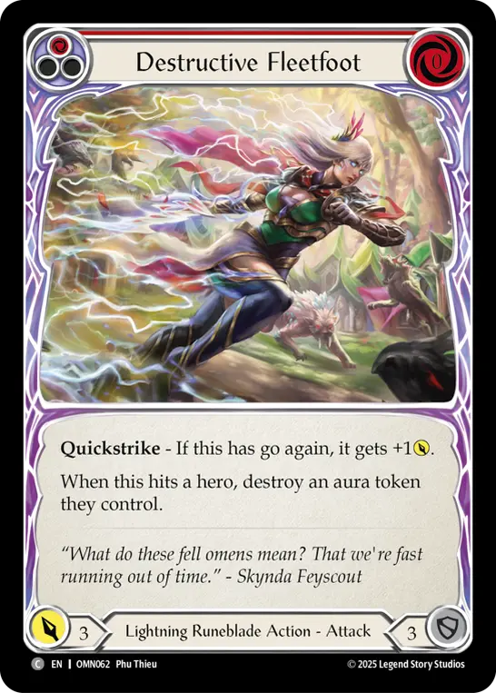 Destructive Fleetfoot (Red) — Omens of the Third Age Flesh and Blood card by Phu Thieu