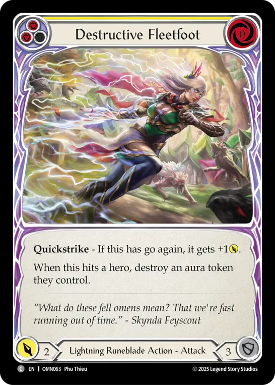 Destructive Fleetfoot (Yellow) — Omens of the Third Age Flesh and Blood card by Phu Thieu