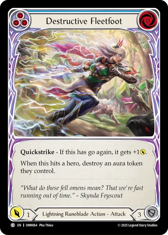 Destructive Fleetfoot (Blue) — Omens of the Third Age Flesh and Blood card by Phu Thieu