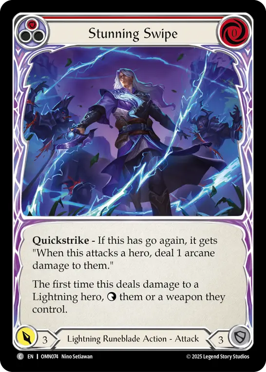 Stunning Swipe (Red) — Omens of the Third Age Flesh and Blood card by Nino Setiawan