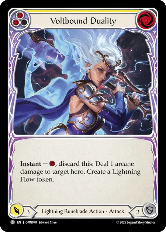 Voltbound Duality (Yellow) — Omens of the Third Age Flesh and Blood card by Edward Chee