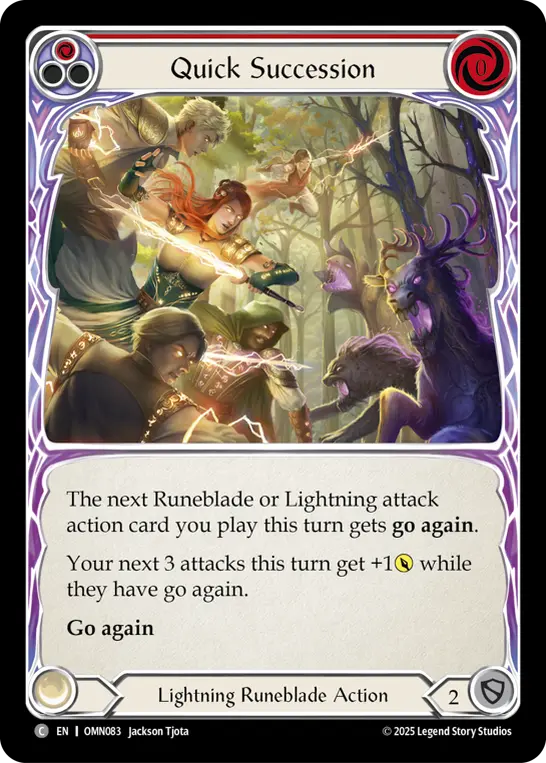 Quick Succession (Red) — Omens of the Third Age Flesh and Blood card by Jackson Tjota