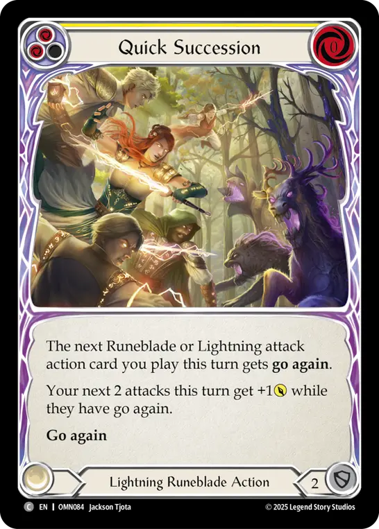 Quick Succession (Yellow) — Omens of the Third Age Flesh and Blood card by Jackson Tjota
