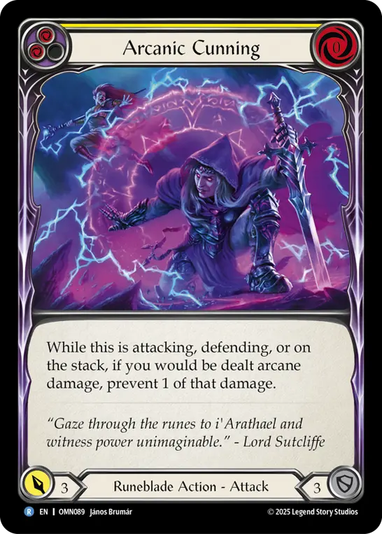 Arcanic Cunning (Yellow) — Omens of the Third Age Flesh and Blood card by János Brumár
