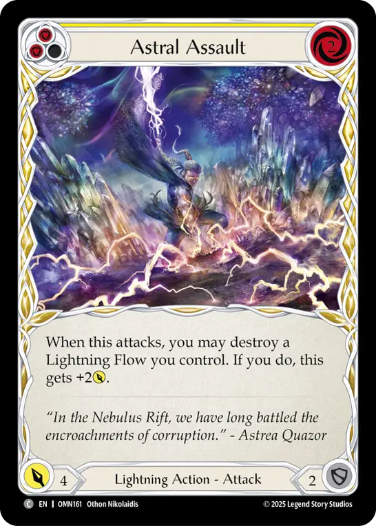 Astral Assault (Yellow) — Omens of the Third Age Flesh and Blood card by Othon Nikolaidis