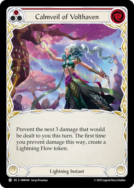 Calmveil Of Volthaven (Red) — Omens of the Third Age Flesh and Blood card by Surya Prasetya