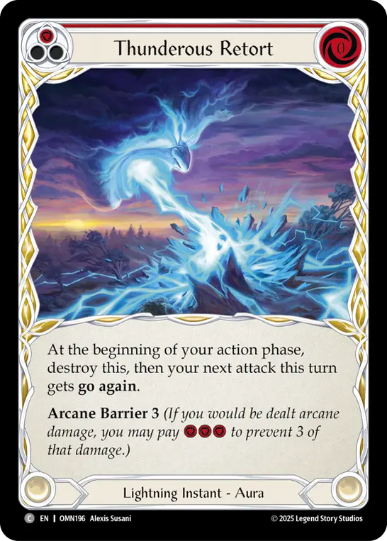 Thunderous Retort (Red) — Omens of the Third Age Flesh and Blood card by Alexis Susani