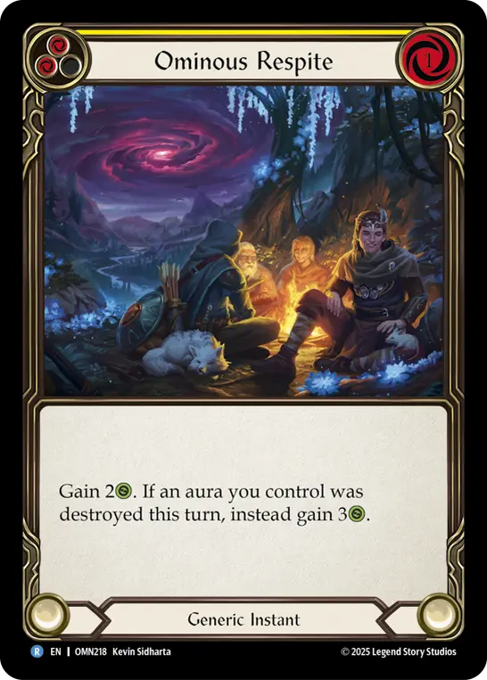 Ominous Respite (Yellow) — Omens of the Third Age Flesh and Blood card by Kevin Sidharta