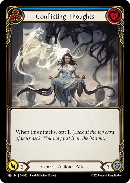 Conflicting Thoughts (Blue) — Omens of the Third Age Flesh and Blood card by Pavel Rtishchev (Klaher)