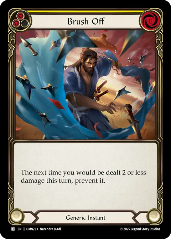 Brush Off (Yellow) — Omens of the Third Age Flesh and Blood card by Narendra B Adi