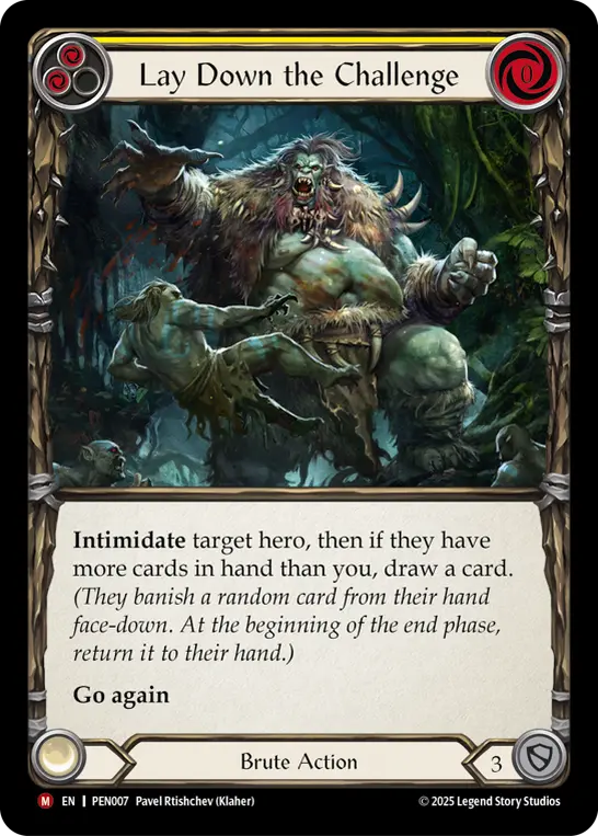 Lay Down The Challenge (Yellow) — Compendium of Rathe Flesh and Blood card by Pavel Rtishchev (Klaher)