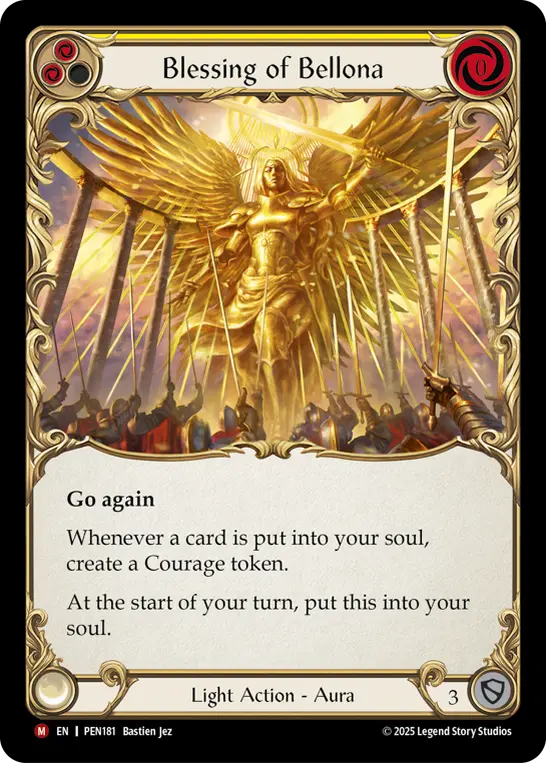 Blessing Of Bellona (Yellow) — Compendium of Rathe Flesh and Blood card by Bastien Jez