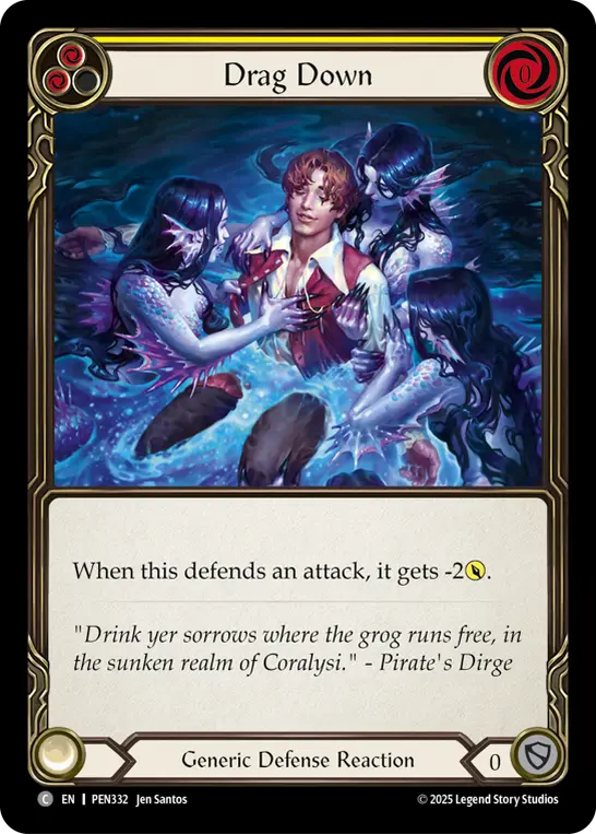 Drag Down (Yellow) — Compendium of Rathe Flesh and Blood card by Jen Santos