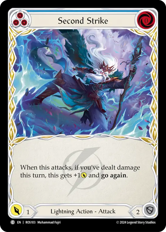 Second Strike (Blue) — Rosetta Flesh and Blood card by Muhammad Fajri
