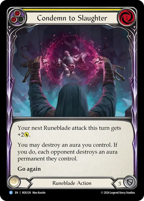 Condemn to Slaughter (Yellow) — Rosetta Flesh and Blood card by Max Kostin