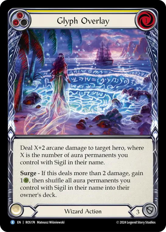 Glyph Overlay (Yellow) — Rosetta Flesh and Blood card by Richard Whitters