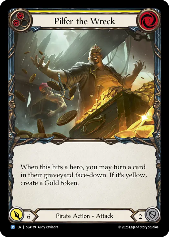 Pilfer the Wreck (Yellow) (Treasure) — High Seas Flesh and Blood card by Audy Ravindra