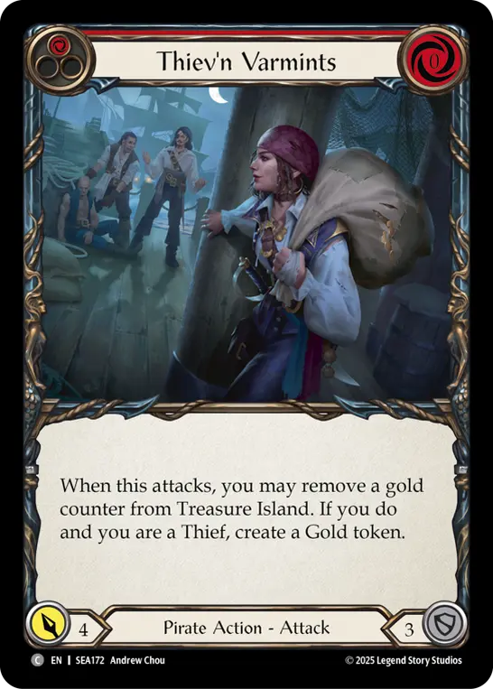 Thiev'n Varmints (Treasure) — High Seas Flesh and Blood card by Andrew Chou