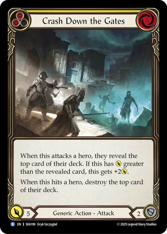 Crash Down the Gates (Yellow) — High Seas Flesh and Blood card by Eryk Szczygieł