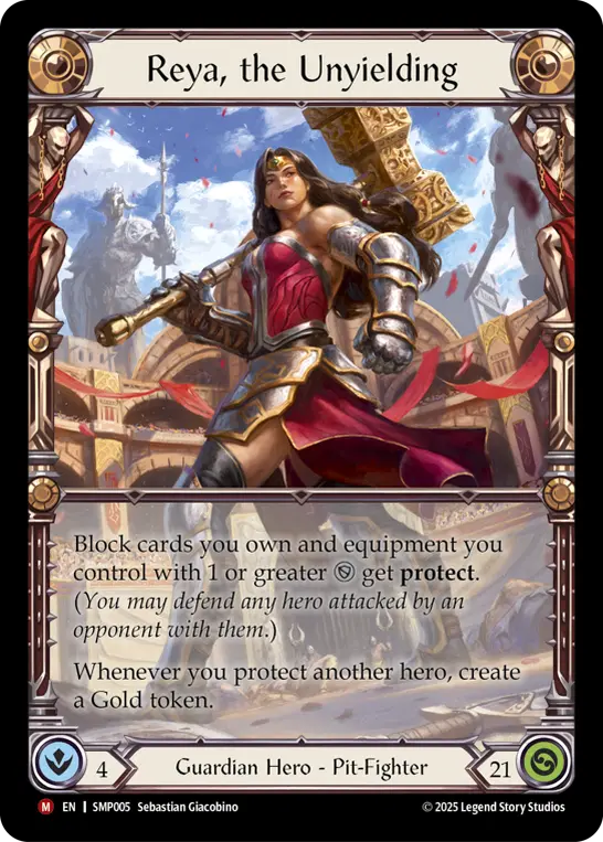 Reya, the Unyielding — Smash Palace Flesh and Blood card by Sebastian Giacobino