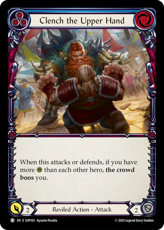 Clench the Upper Hand (Blue) — Super Slam Flesh and Blood card by Kyxarie Peralta