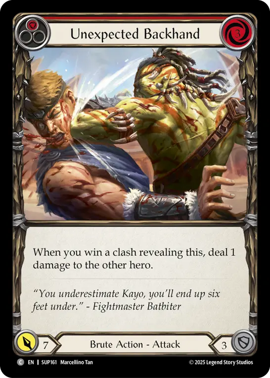 Unexpected Backhand (Red) — Super Slam Flesh and Blood card by Marcellino Tan