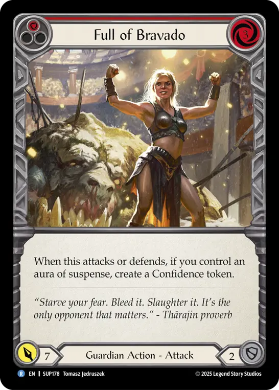Full of Bravado (Red) — Super Slam Flesh and Blood card by Tomasz Jedruszek