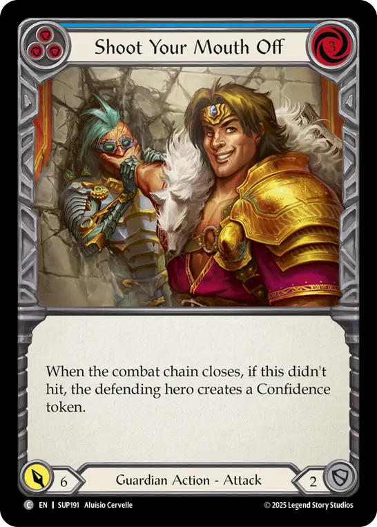 Shoot Your Mouth Off (Blue) — Super Slam Flesh and Blood card by Aluísio Cervelle