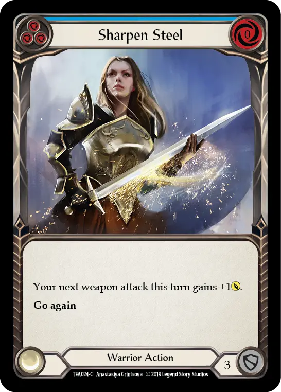 Sharpen Steel (Blue) — Hero Deck: Dorinthea Flesh and Blood card by Anastasiya Grintsova