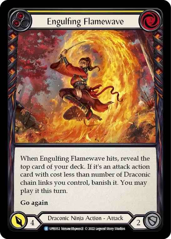 Engulfing Flamewave (Yellow) — Uprising Flesh and Blood card by bimawithpencil