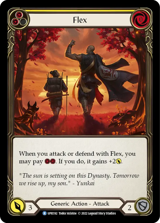 Flex (Yellow) — Uprising Flesh and Blood card by Todor Hristov