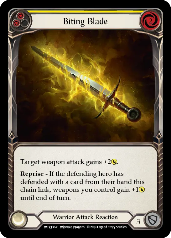 Biting Blade (Yellow) — Welcome to Rathe Flesh and Blood card by Wirawan Pranoto