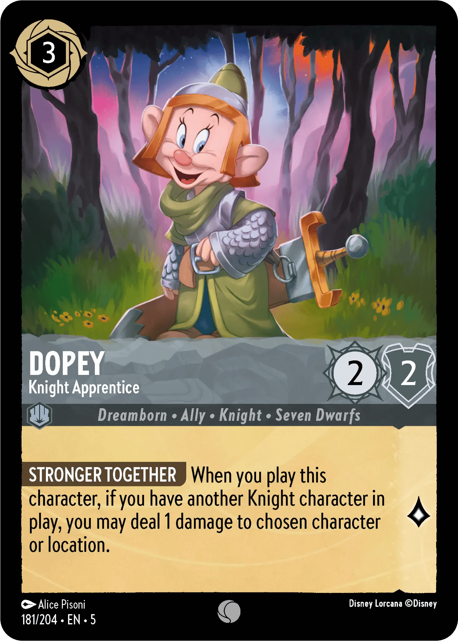 Dopey - Knight Apprentice — Shimmering Skies Disney Lorcana card by Alice Pisoni