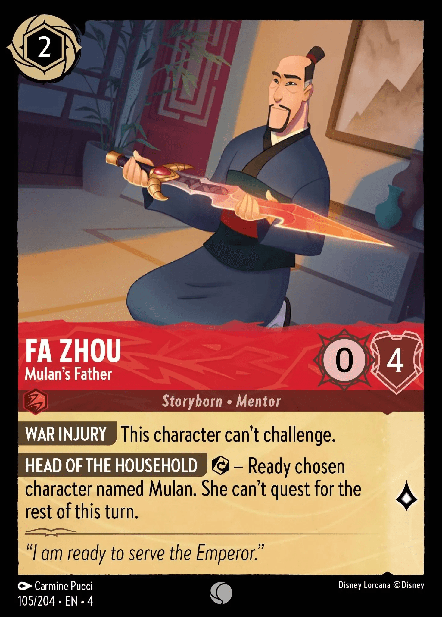 Fa Zhou - Mulan's Father — Ursula's Return Disney Lorcana card by Carmine Pucci