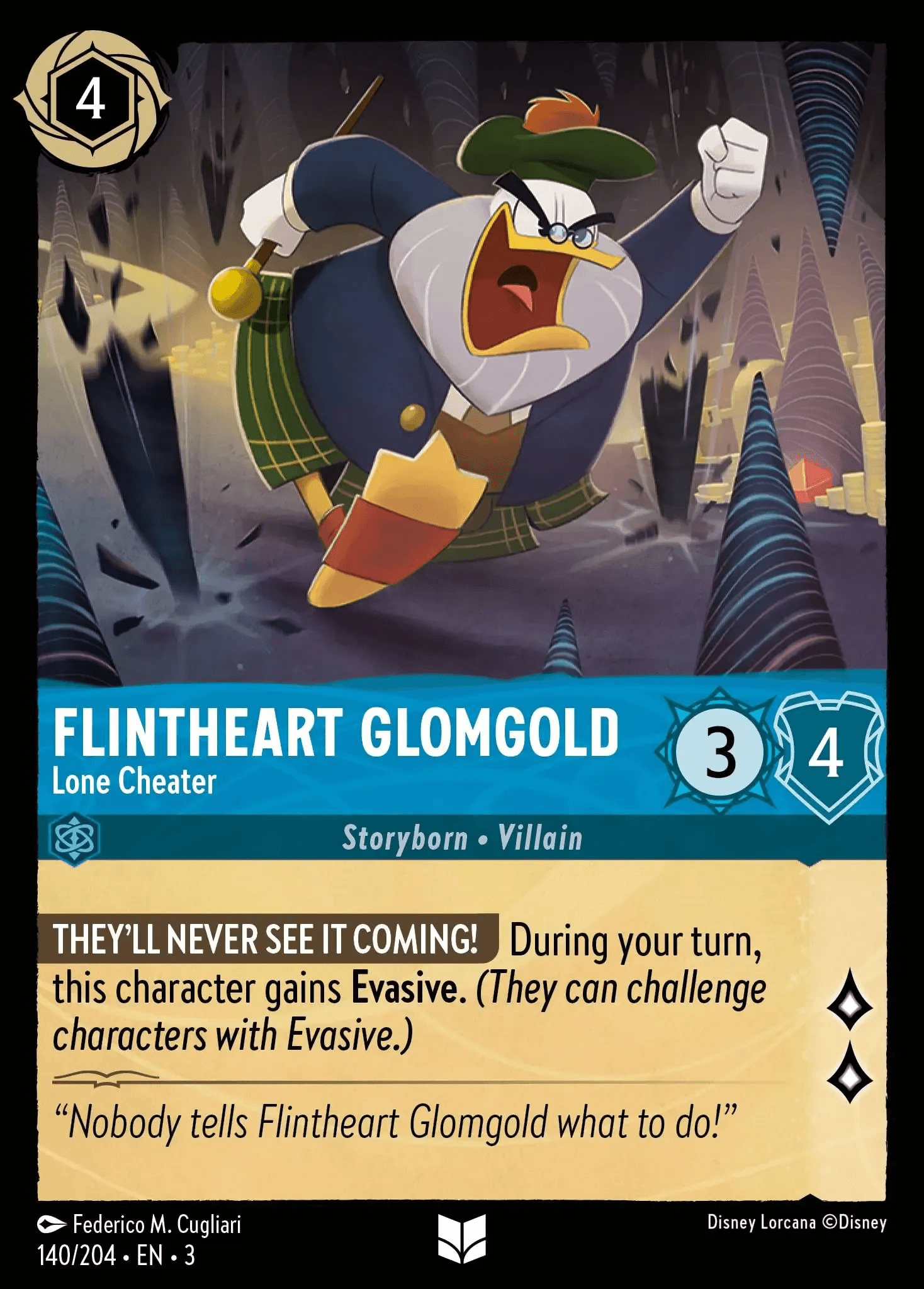 Flintheart Glomgold - Lone Cheater — Into the Inklands Disney Lorcana card by Federico M. Cugliari