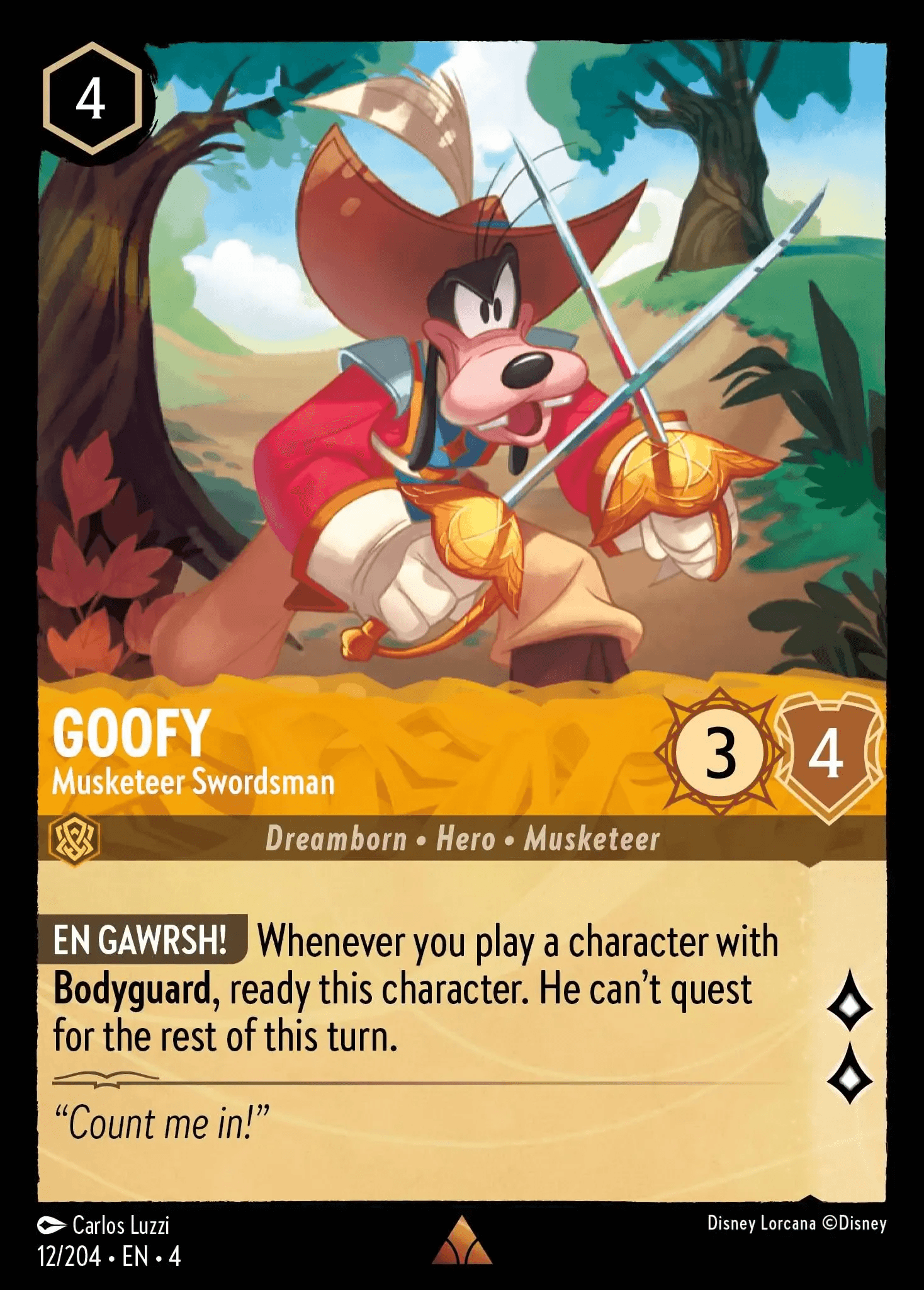 Goofy - Musketeer Swordsman — Ursula's Return Disney Lorcana card by Carlos Luzzi