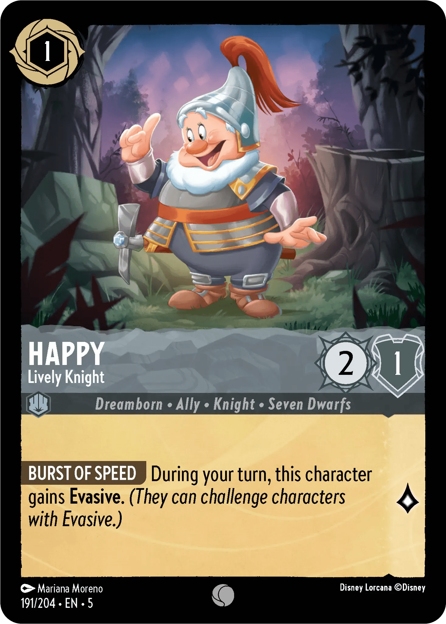 Happy - Lively Knight — Shimmering Skies Disney Lorcana card by Mariana Moreno