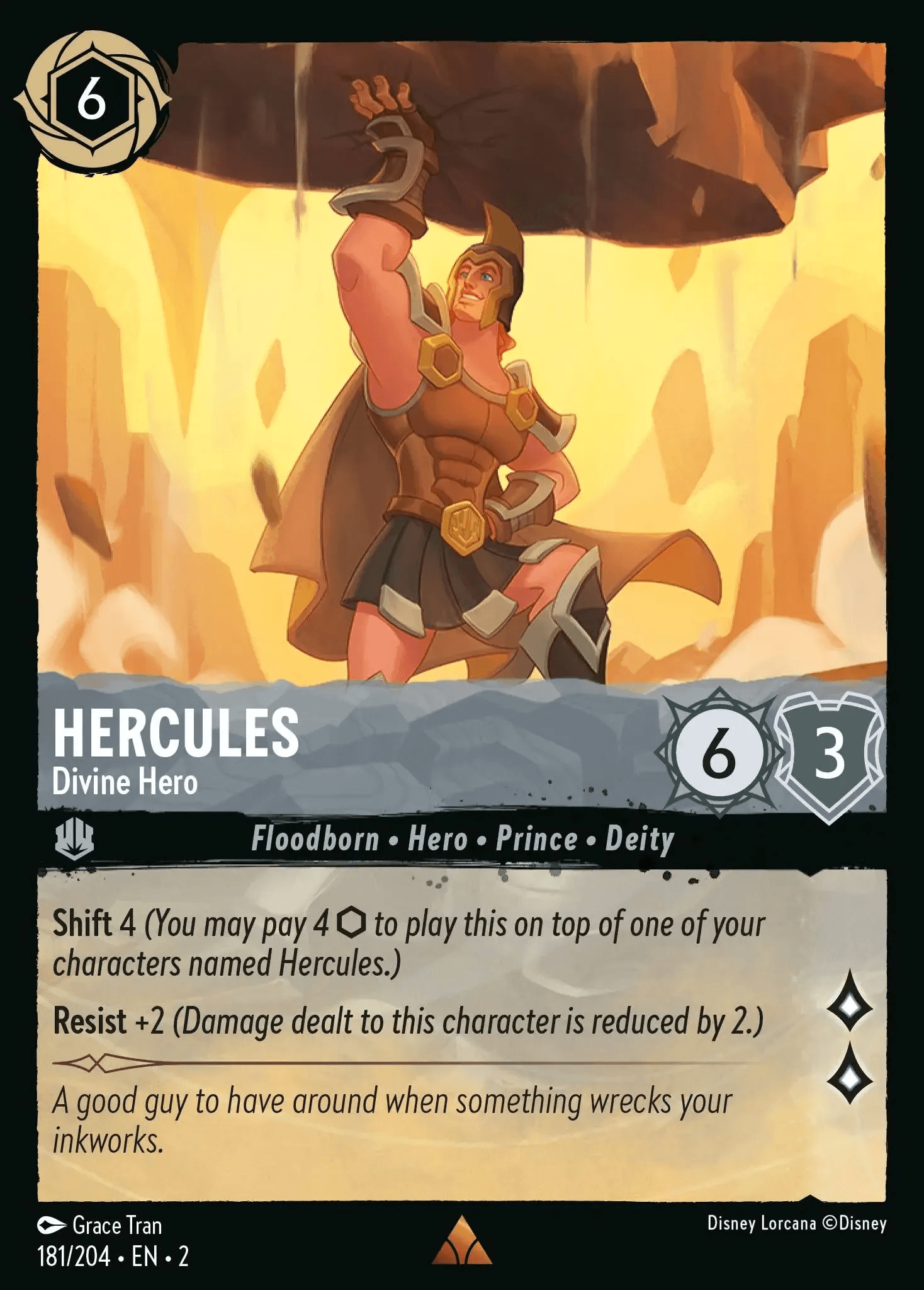 Hercules - Divine Hero — Rise of the Floodborn Disney Lorcana card by Grace Tran