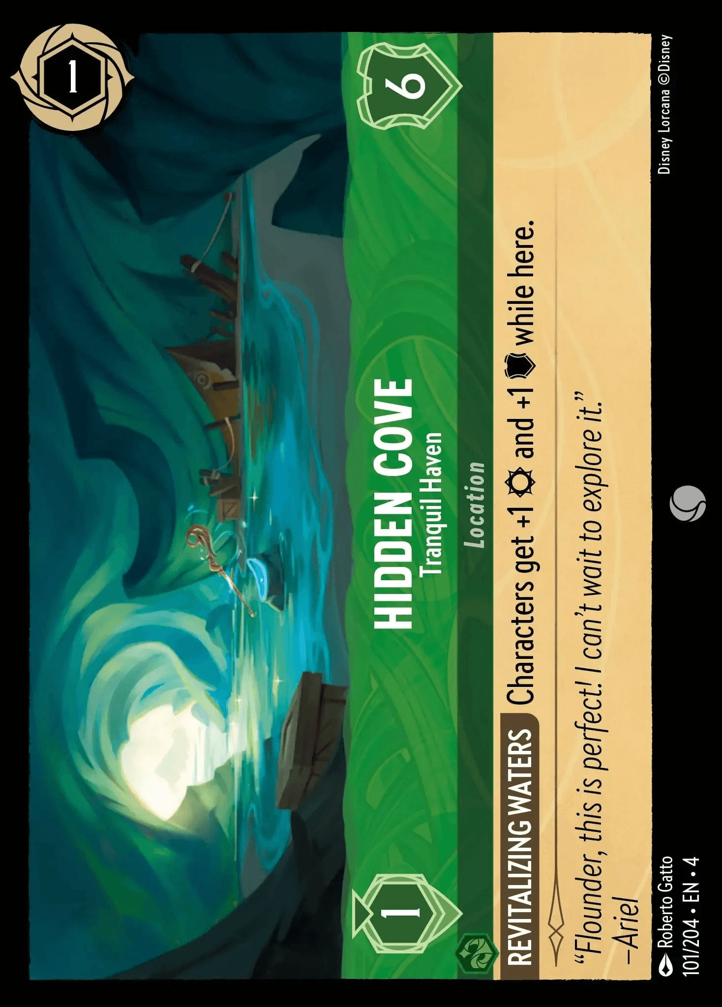 Hidden Cove - Tranquil Haven — Ursula's Return Disney Lorcana card by Roberto Gatto