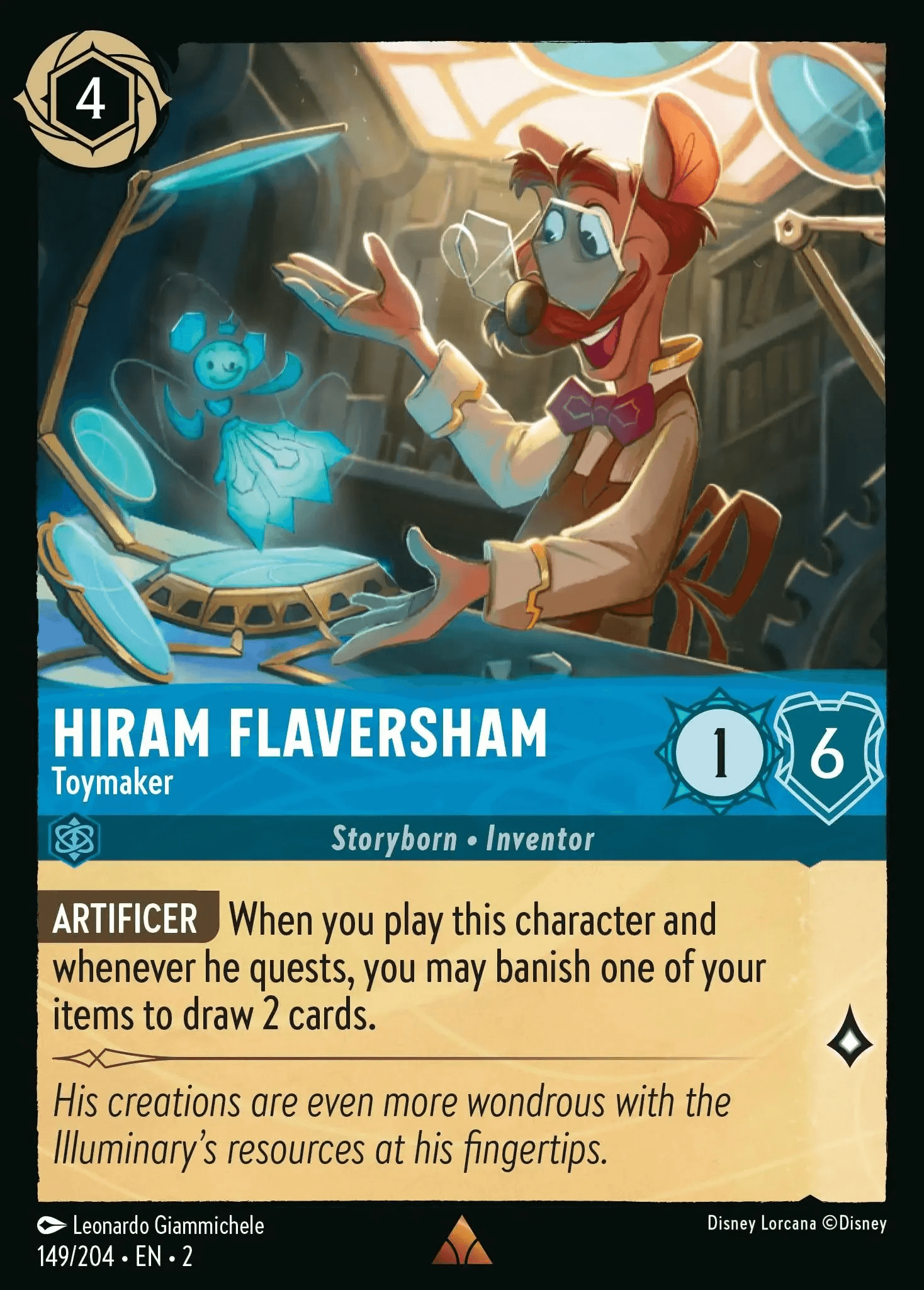 Hiram Flaversham - Toymaker — Rise of the Floodborn Disney Lorcana card by Leonardo Giammichele